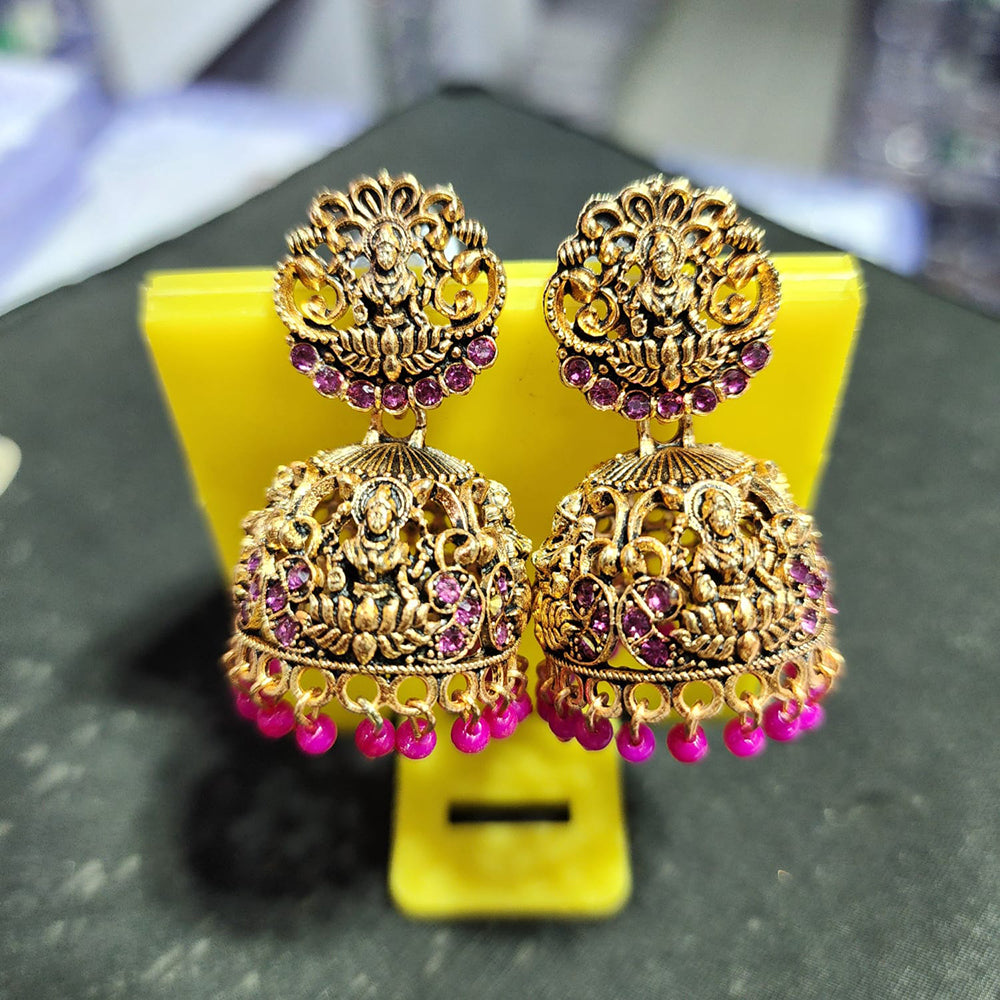Rekha Gold Pota Stone And Pearl Temple Designer Jhumki Earrings (Pack of 24)