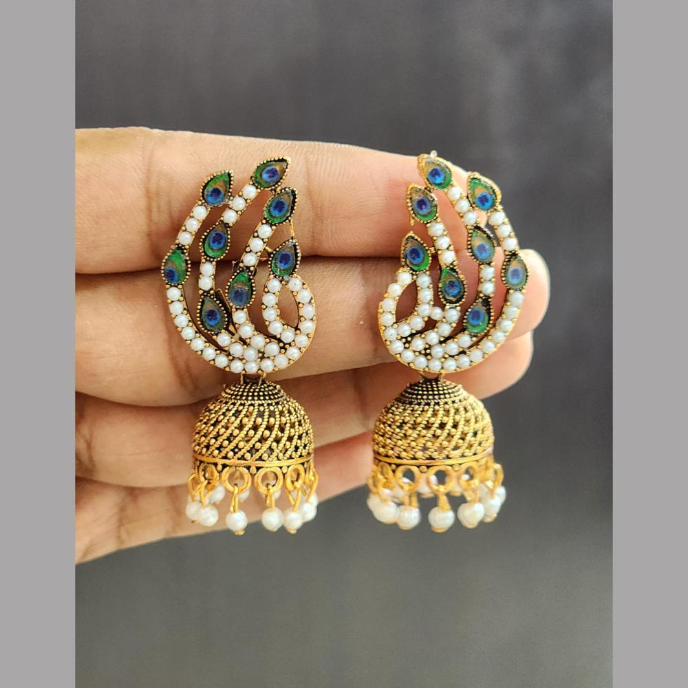 Rekha Gold Elegant Peacock Design And Pearl Jhumki Earrings (Pack of 36)