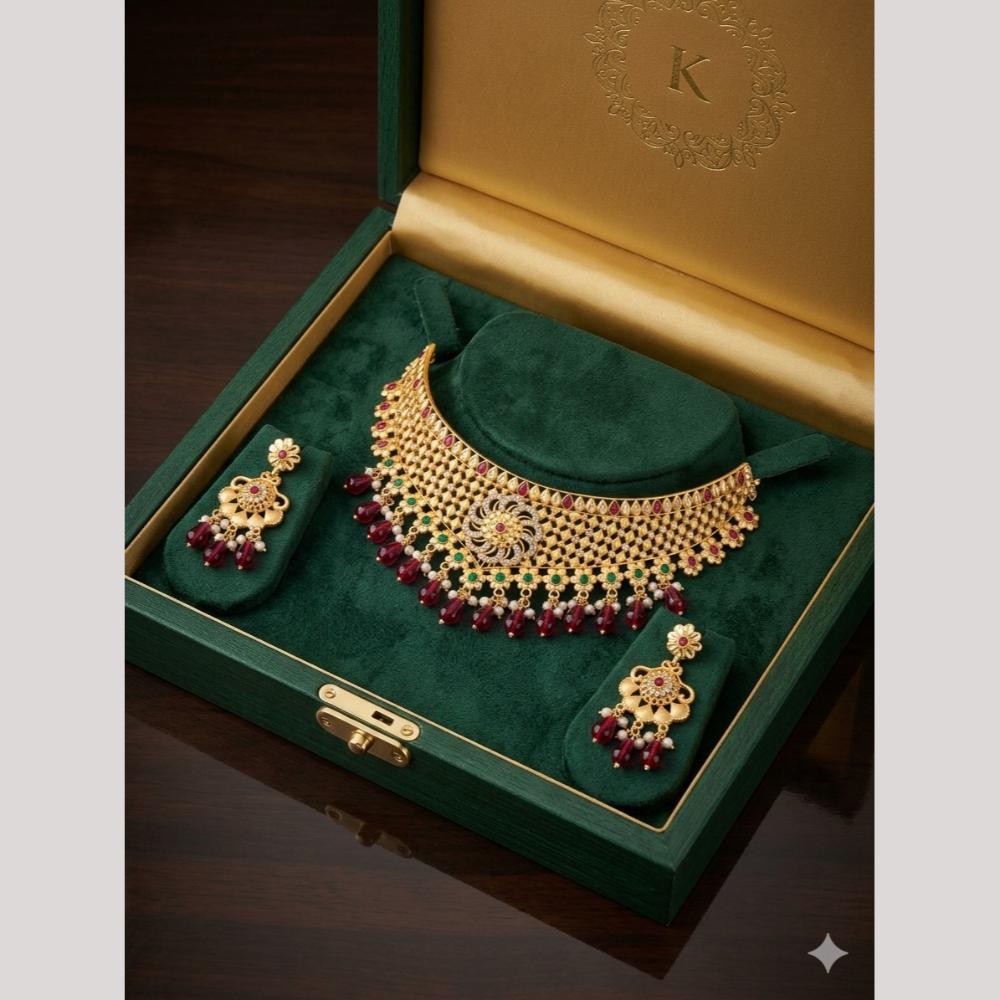 Kishi Jewels Traditional Gold Plated Pota Stone And Beads Choker Necklace Set (Pack of 6)