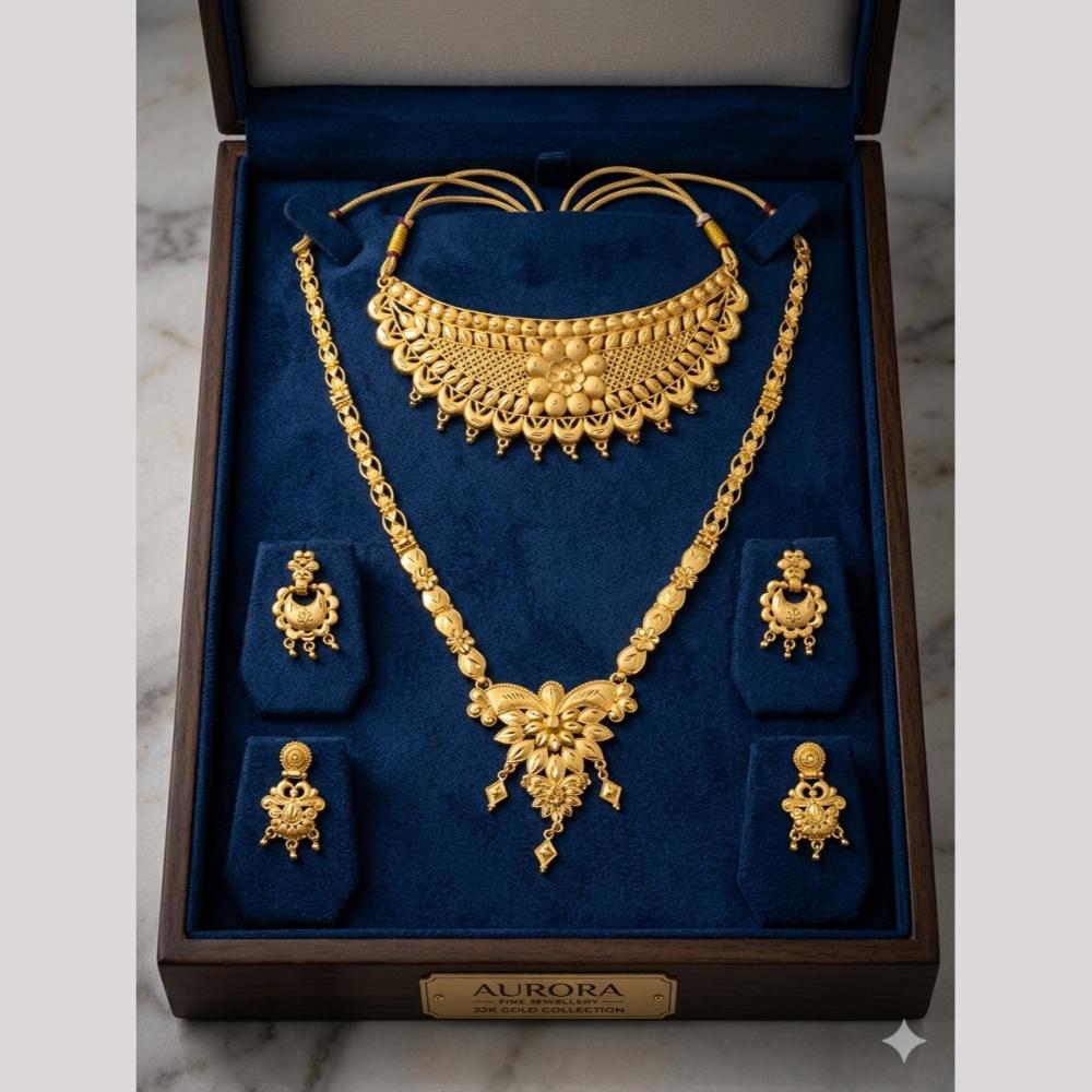 Kishi Jewels Premium Gold Plated Long & Short Double Necklace Set (Pack of 6)