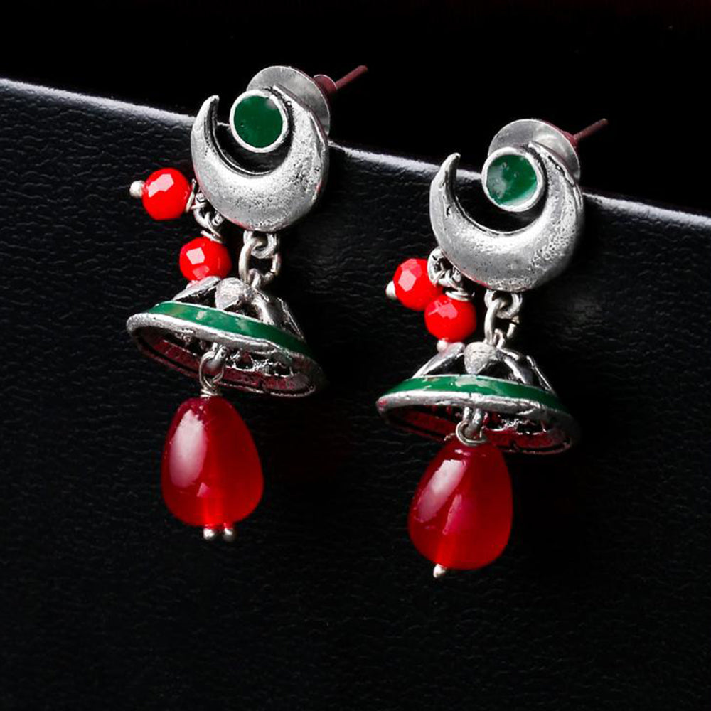 Viraasi Ethnic Oxidised Plated Meenakari And Pearl Jhumki Earrings