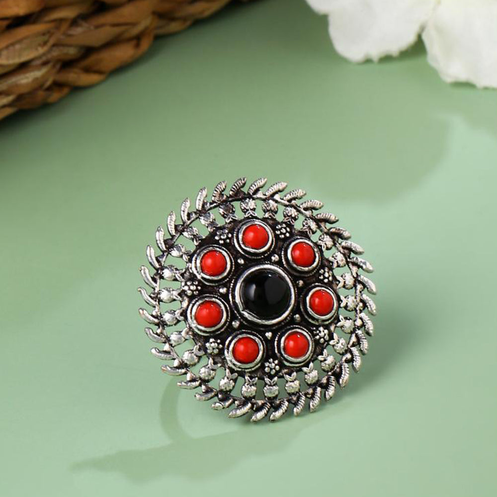 Viraasi Oxidised Plated Pota Stone Statement Ring