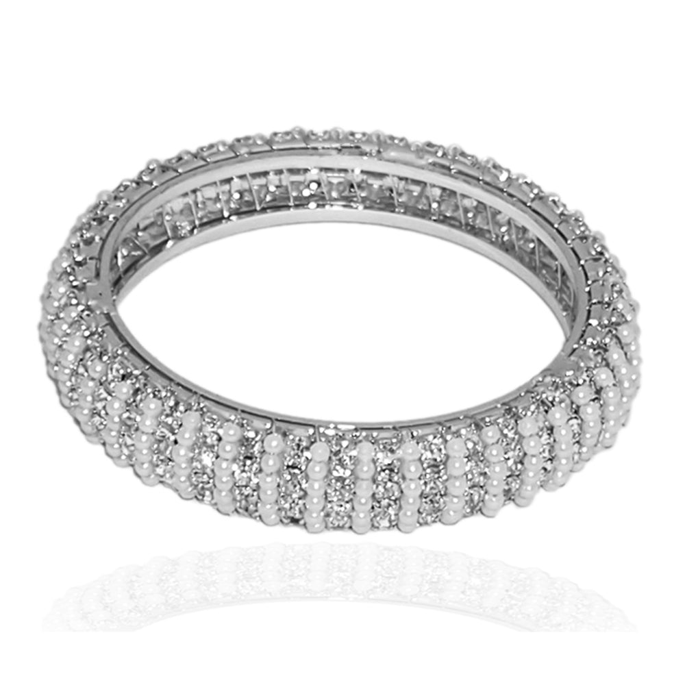 Darshana Jewels Silver Plated Austrian Stone And Pearl Kada