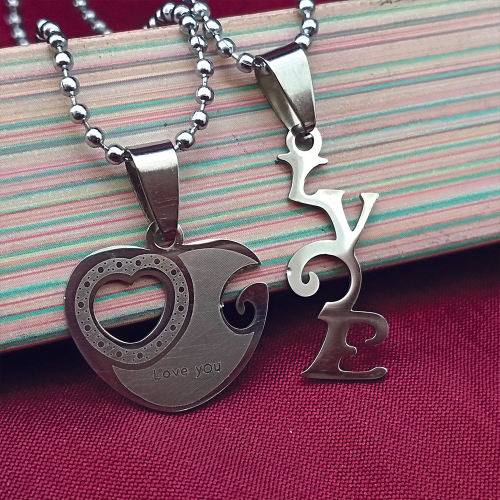 Urthn Heart Shape " Love YOU" Couple Chain Pendant- 1404883 (Pack Of 6)