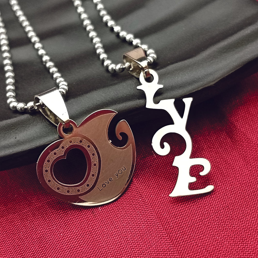 Urthn Heart Shape " Love YOU" Couple Chain Pendant- 1404883 (Pack Of 6)