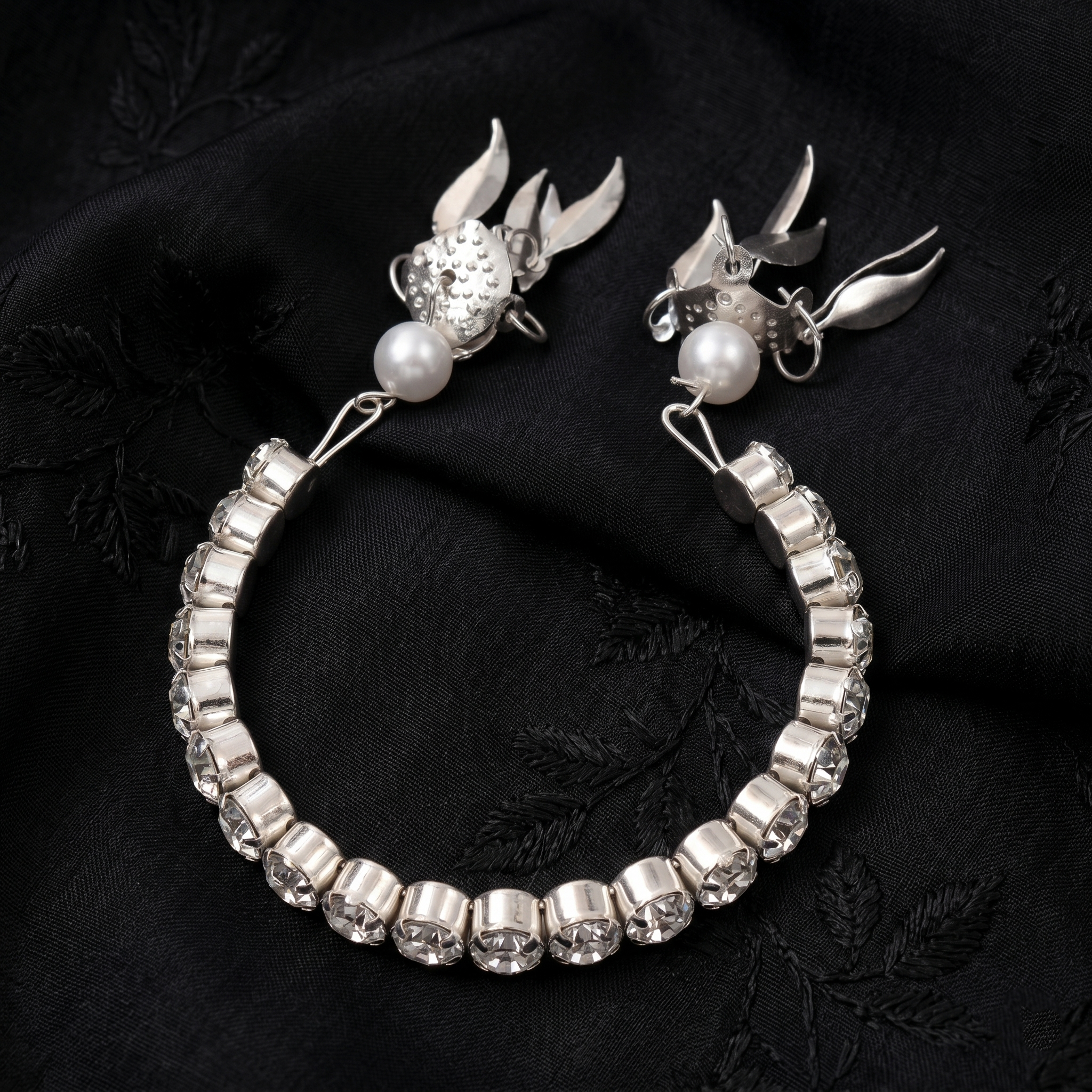Urthn Silver Plated Sparkling Austrian Stone Bracelet For Women(Pack of 6)