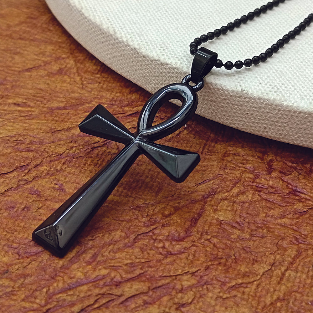 Urthn Egyptian Ankh Symbol Black Pendant Necklace for Men's (Pack Of 6)