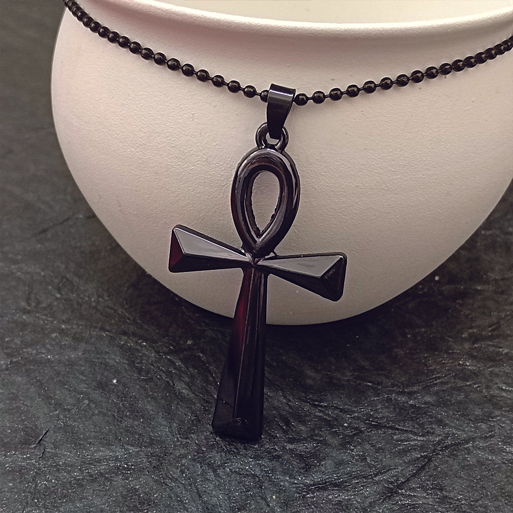 Urthn Egyptian Ankh Symbol Black Pendant Necklace for Men's (Pack Of 6)