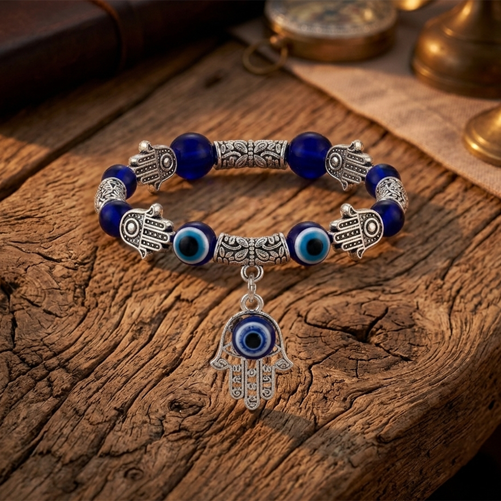Urthn Evil Eye & Hamsa Hand Beaded Bracelet for Men (Set of 6)