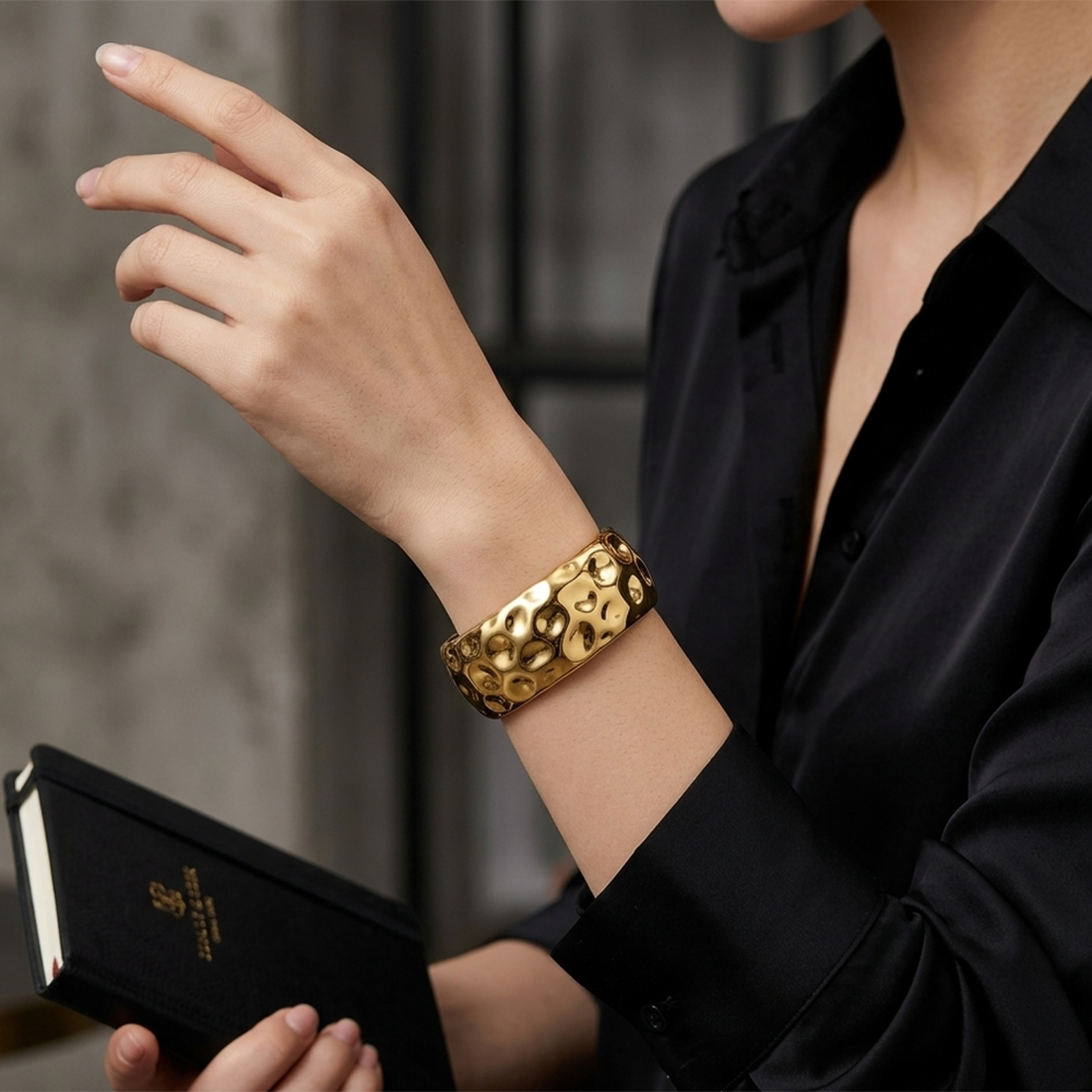 Urthn Modern Gold Finish Hammered Statement Kada Bracelet for women(Pack of 6)