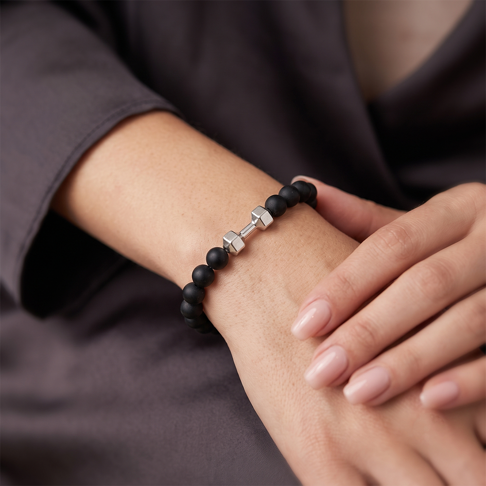 Urthn Premium Matte Stone Bracelet with Dumbbell Charm(Pack of 6)