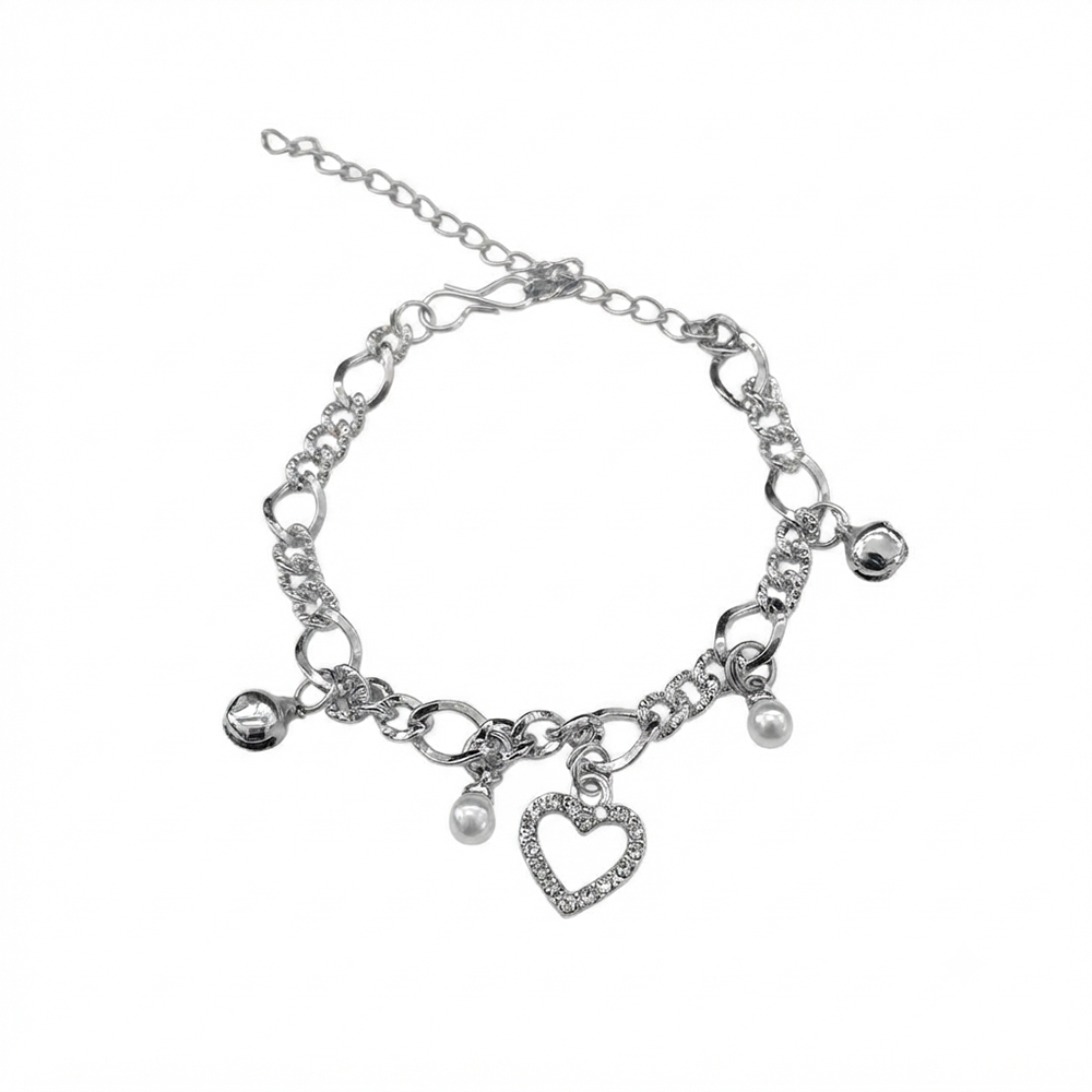 Urthn Fashionable Silver Plated With Heart Shape Charm Bracelet with Pearl Drops(Pack Of 6)