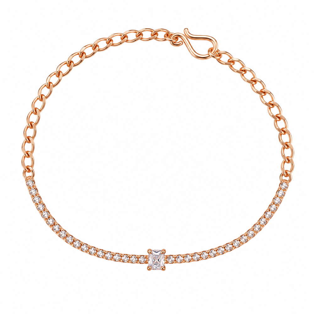 Urthn Everglow Rose Gold Plated Round Shape American Diamond Bracelet for Women(Pack Of 6)