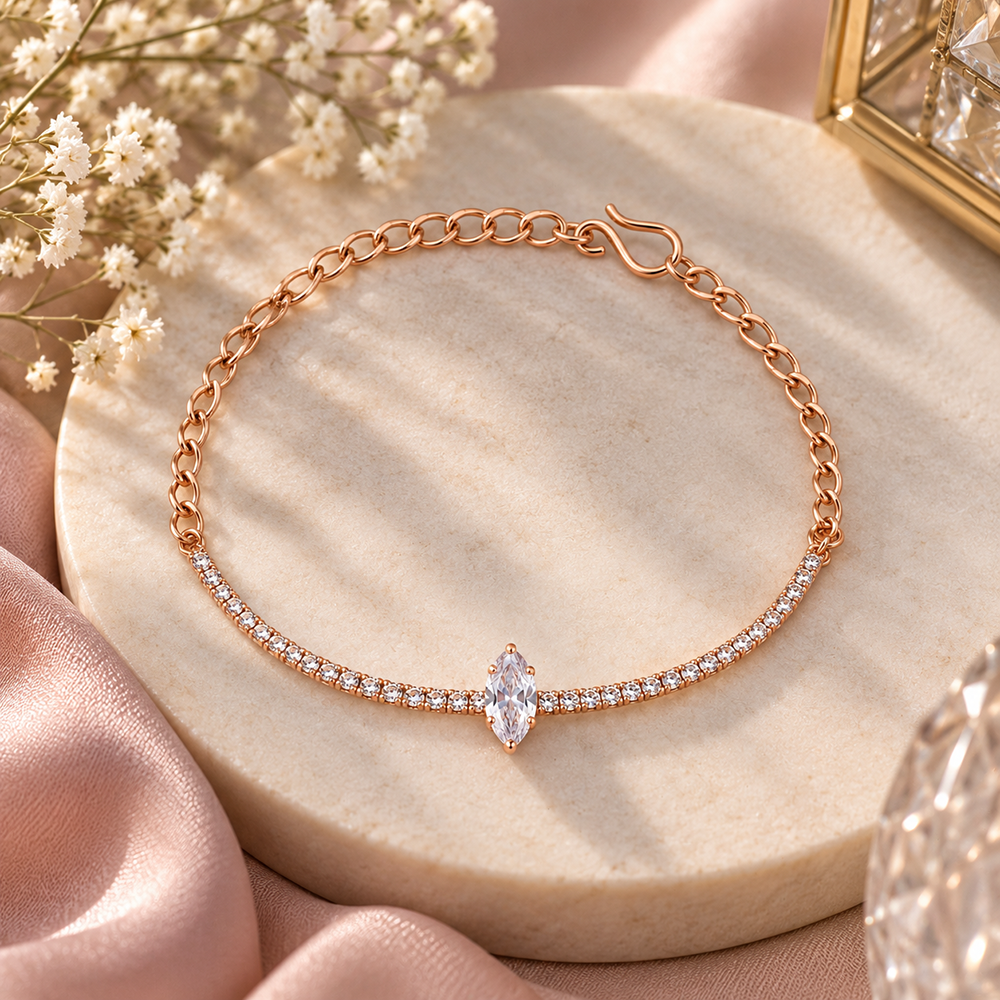 Urthn Everglow Rose Gold Plated Tear Drop Shape American Diamond Bracelet for Women