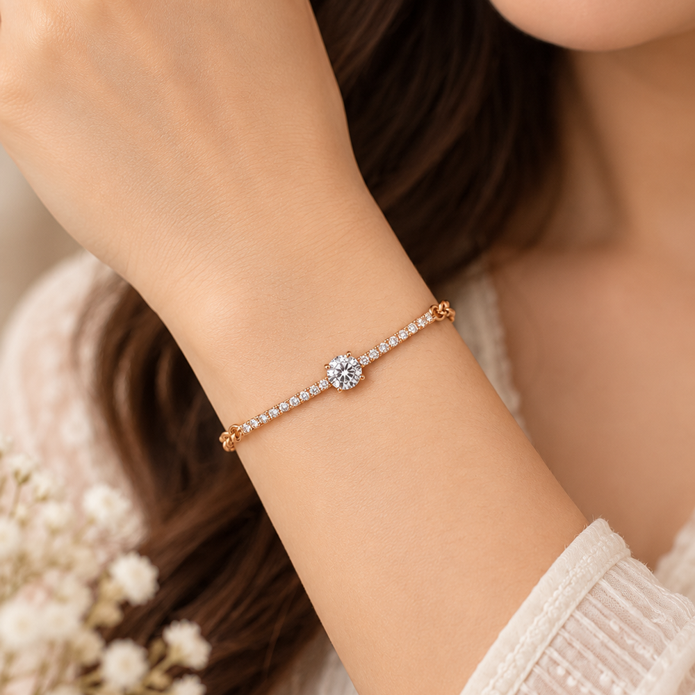 Urthn Everglow Rose Gold Plated Square Shape American Diamond Bracelet for Women(Pack Of 6)