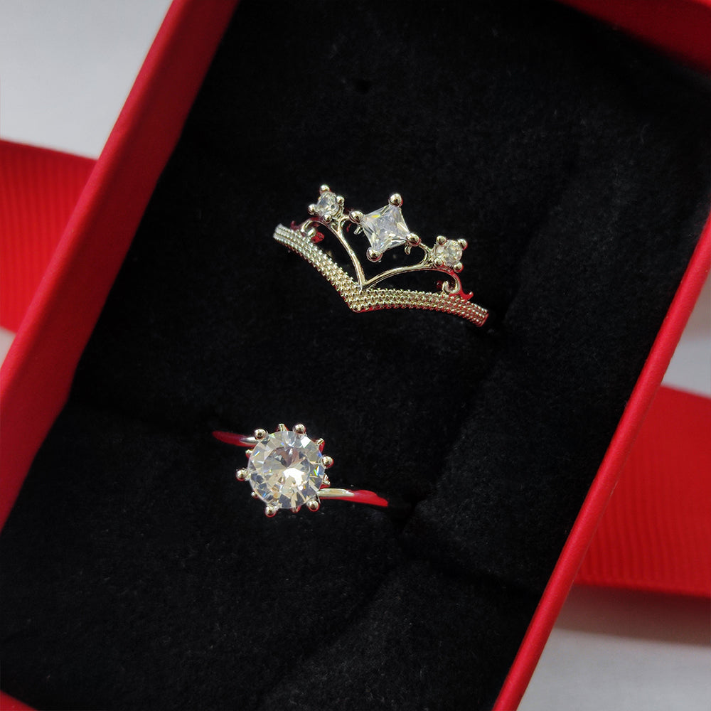 Urthn Rhodium Plated Solitaire Couple Ring Set ( Assorted ) - 1506918 (Pack Of 6)