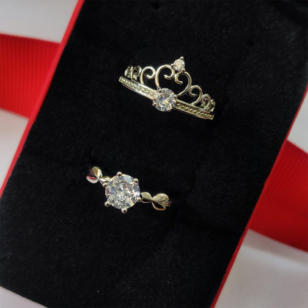 Urthn Rhodium Plated Solitaire Couple Ring Set ( Assorted ) - 1506920 (Pack Of 6)