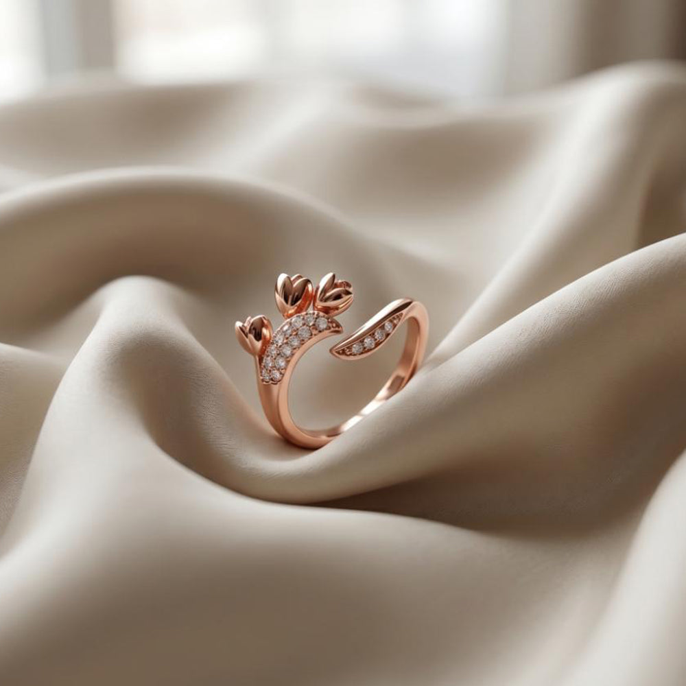 Urthn Rose Gold Plated American Diamond and Brass Adjustable Ring(Pack of 6)