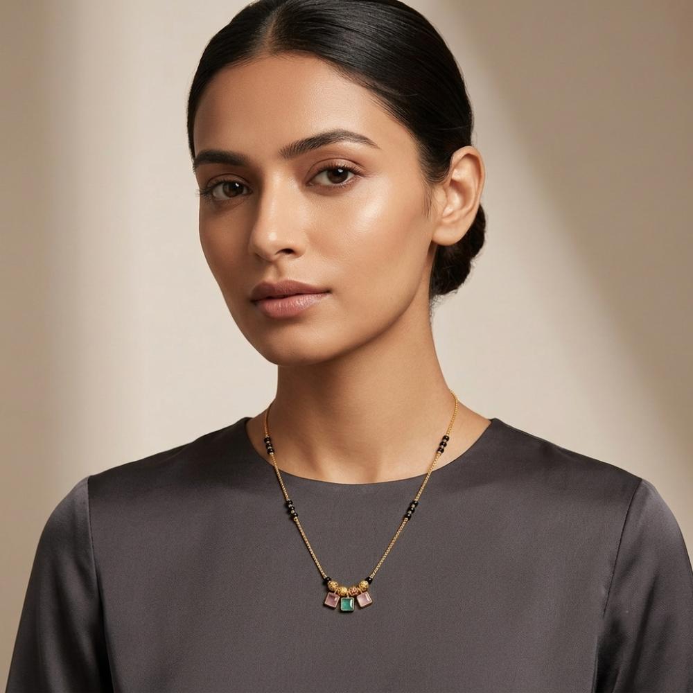 Urthn Classic Gold-Plated Mangalsutra with Sparkling Crystal Charms (Set of 3)