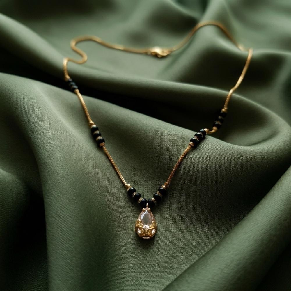 Urthn Classic Gold-Plated Mangalsutra with Sparkling Crystal Charms (Set of 3)