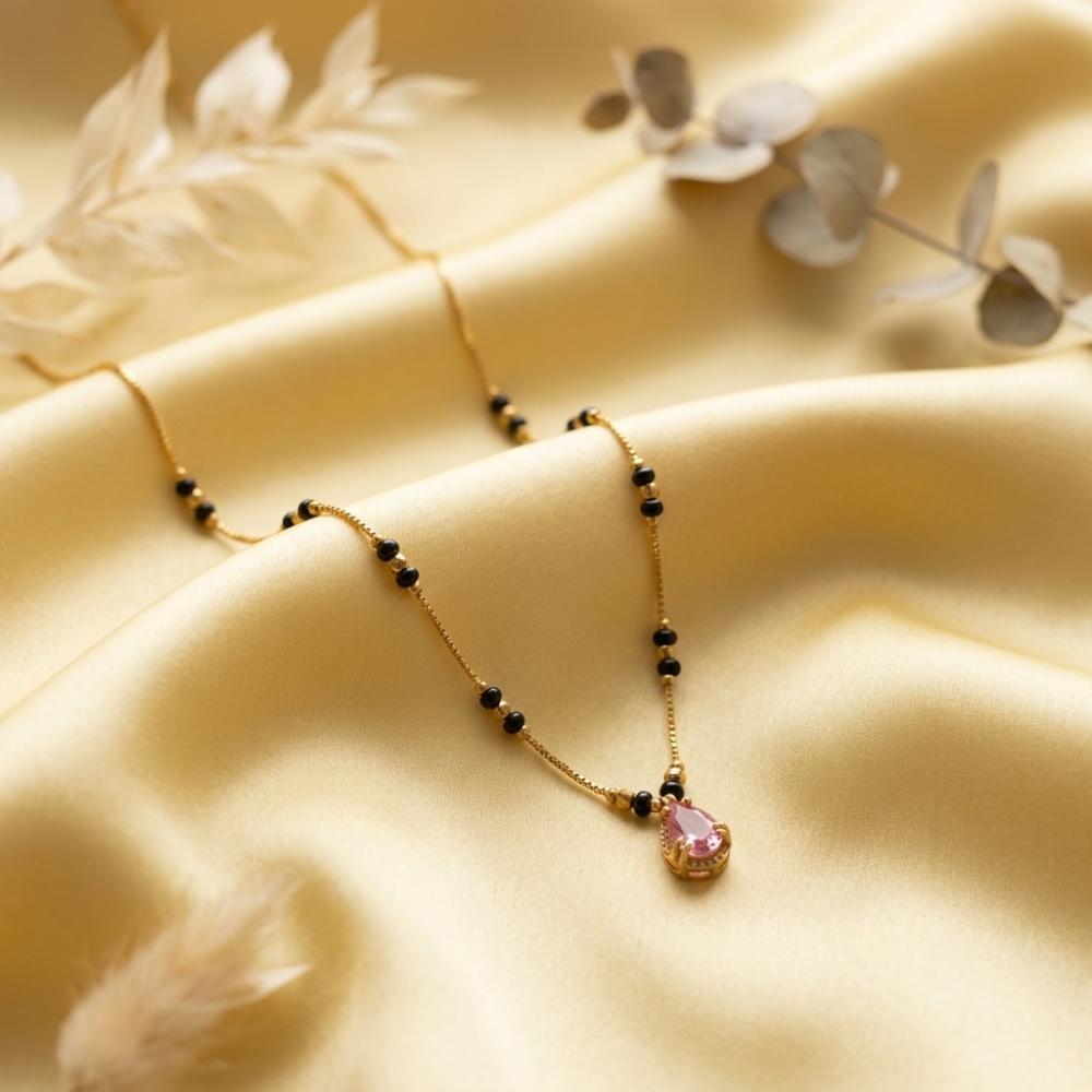 Urthn Classic Gold-Plated Mangalsutra with Sparkling Crystal Charms (Set of 3)