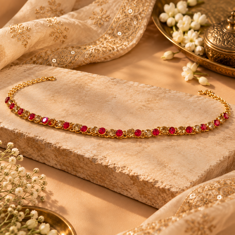 Urthn Elegant Austrian Stone Gold Plated Designer Kamarbandh | Ethnic Waist Chain for Women