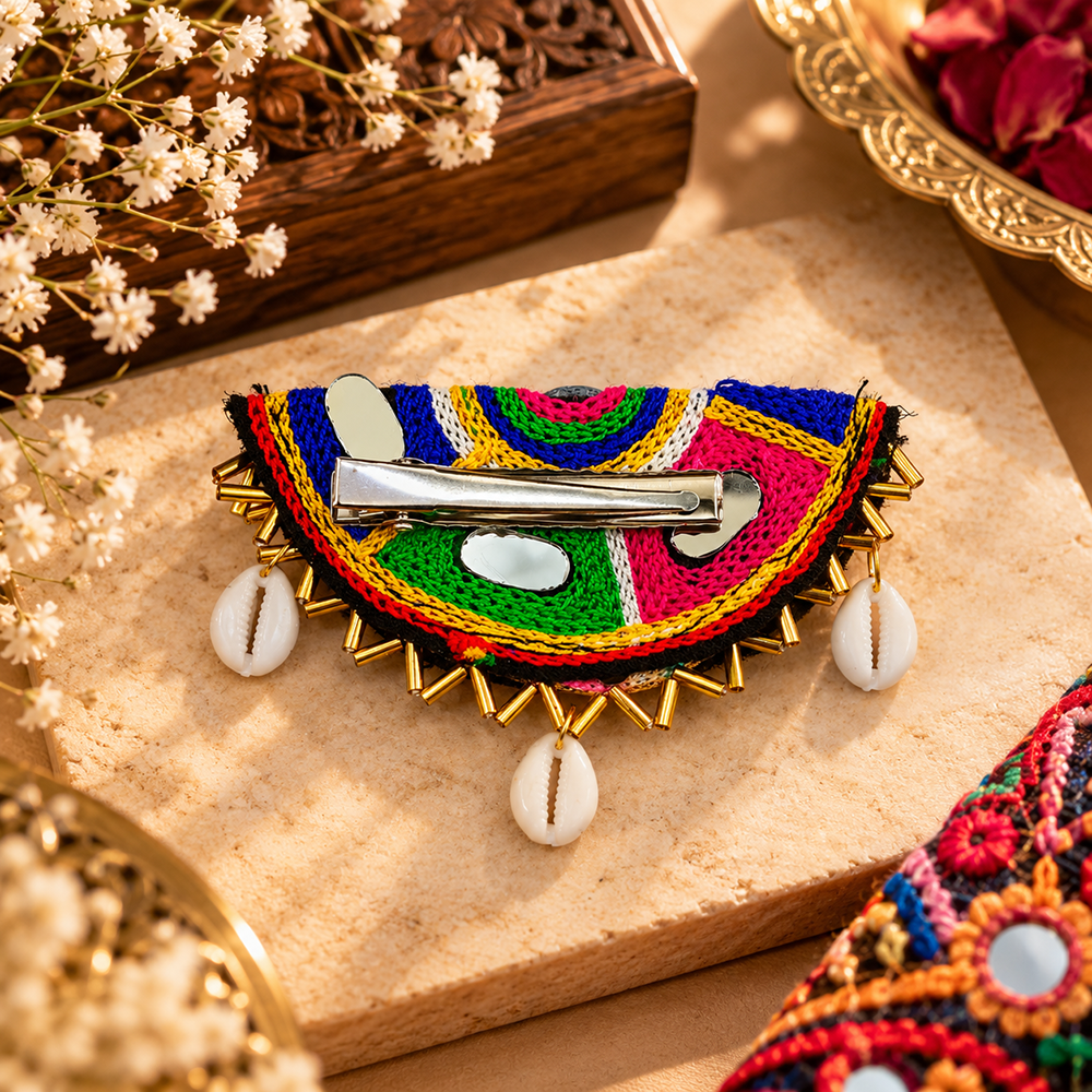 Urthn Garba Special Colourful Mirror & Shell Hair Clip for Women(Assorted Design)