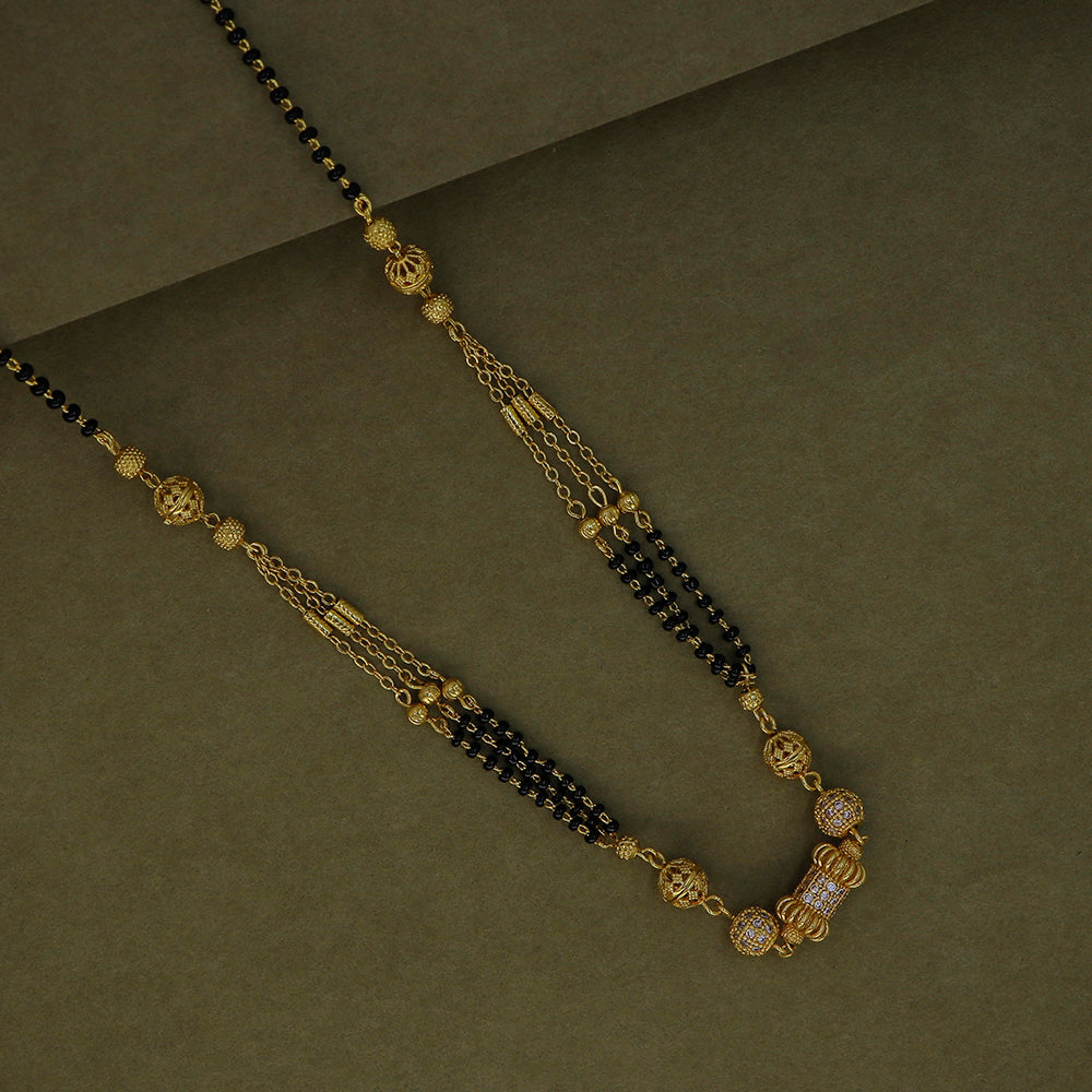 Mahavir Stylish Austrian Stone Pearl And Black Beads Mangalsutra