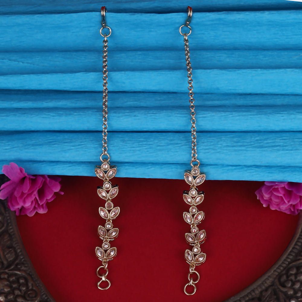 Saloni Fashion Jewellery Traditional Leaf Design Long Chain Gold Plated Combo Set of 2 Ear-Chain(Kaanchain) For Women