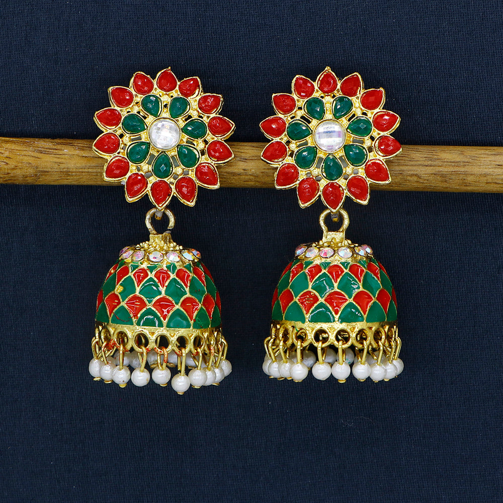 Mahavir DIY Gold Plated Traditional Pota Stone And Pearl Jhumki Earrings