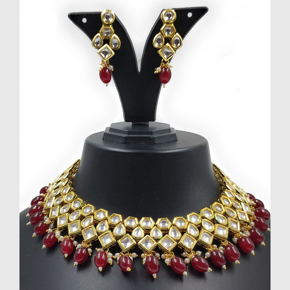 Knigght angel Gold Plated Kundan And Beads Necklace Set