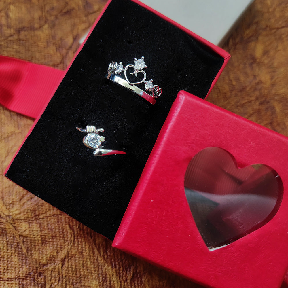 Urthn Rhodium Plated Solitaire Couple Ring Set ( Assorted ) - 1506921 (Pack Of 6)