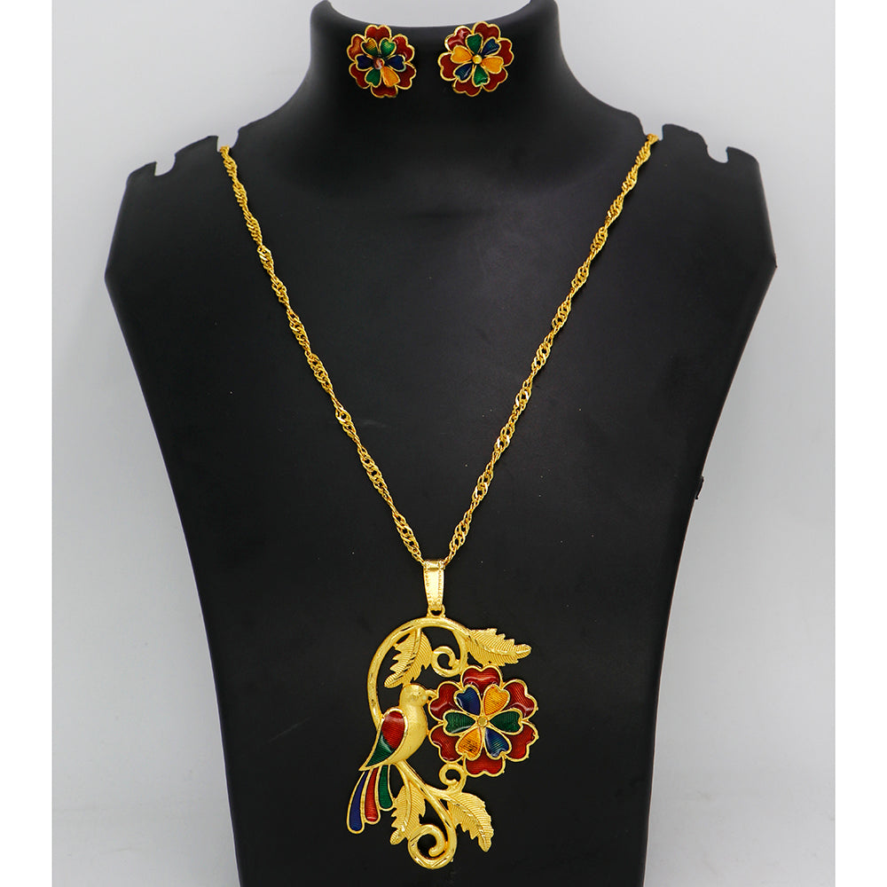 Mahavir Gold Meenakari Chain Pendant Set