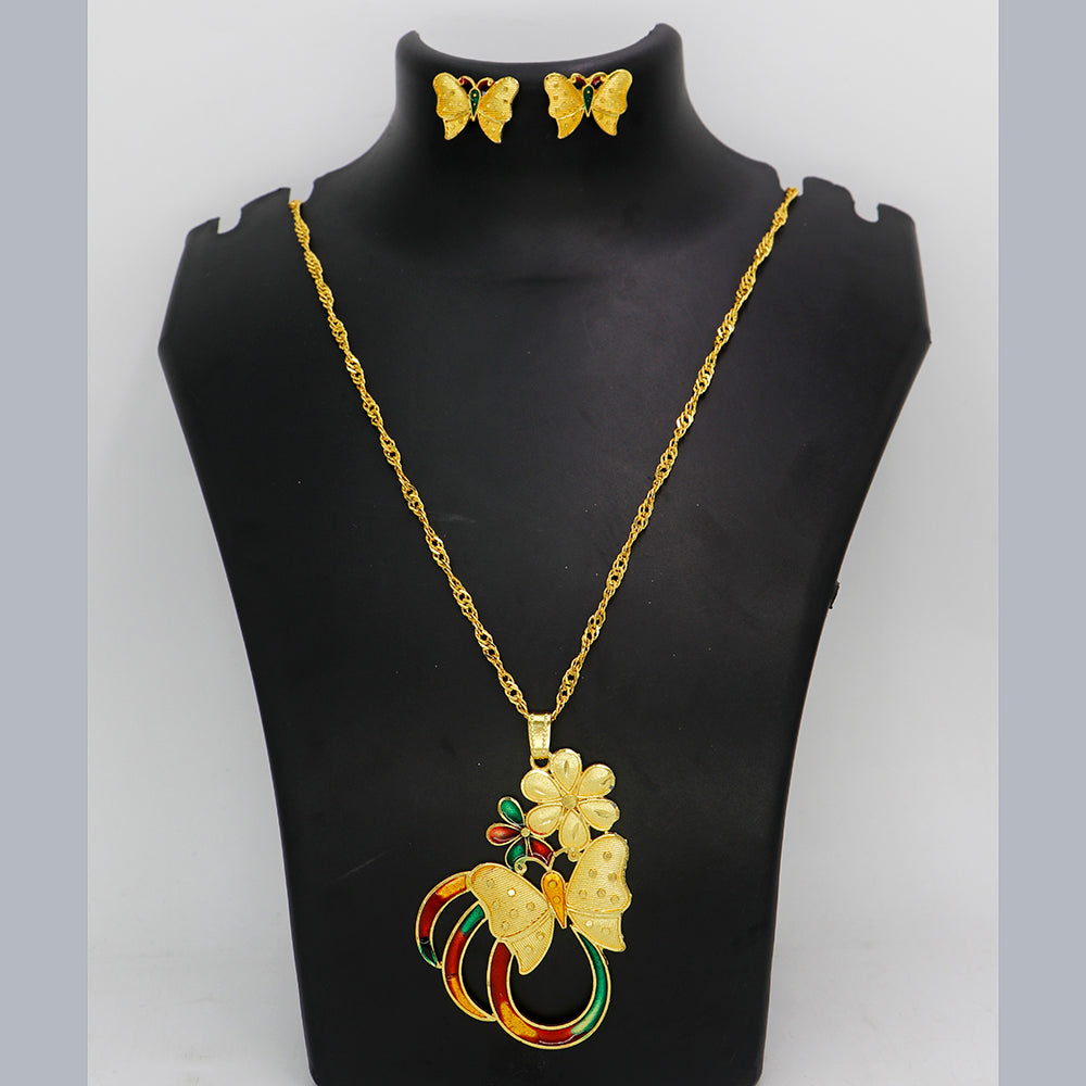 Mahavir Dye Gold Plated Meenakari Designer Chain Pendant Set