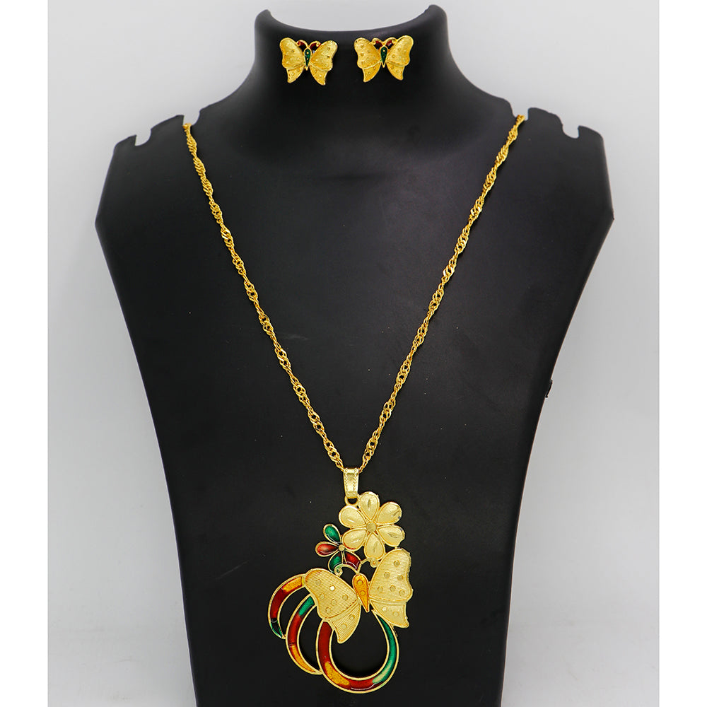 Mahavir Gold Meenakari Chain Pendant Set