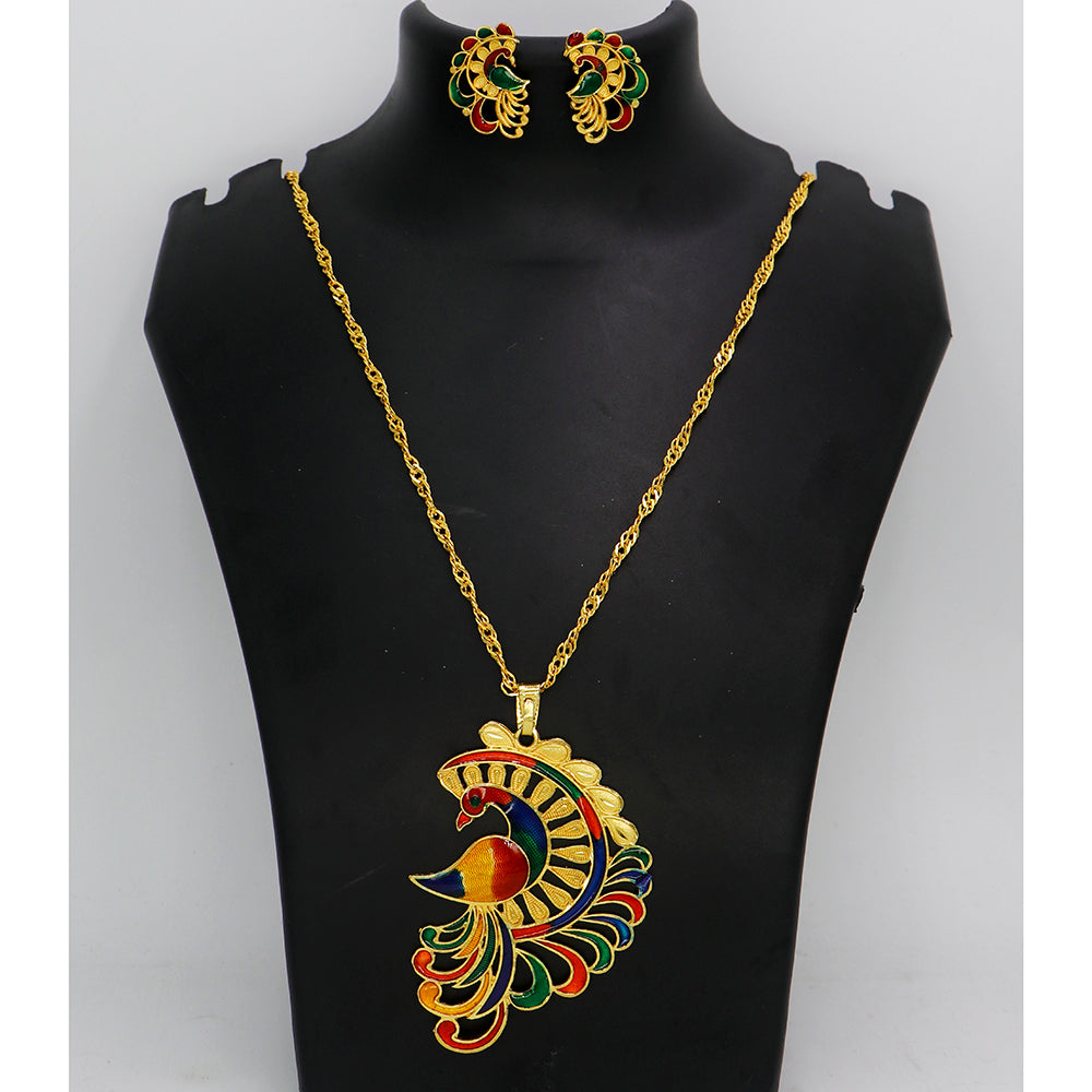 Mahavir Gold Meenakari Chain Pendant Set