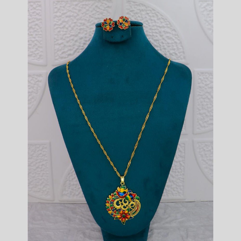 Mahavir Dye Gold Plated Meenakari Designer Chain Pendant Set (Pack of 6)