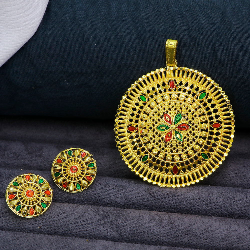 Mahavir Gold Plated Meenakari Pendant Set (Pack of 12)