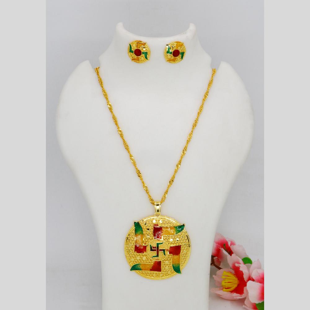 Mahavir Dye Gold Plated Meenakari Designer Chain Pendant Set (Pack of 6)
