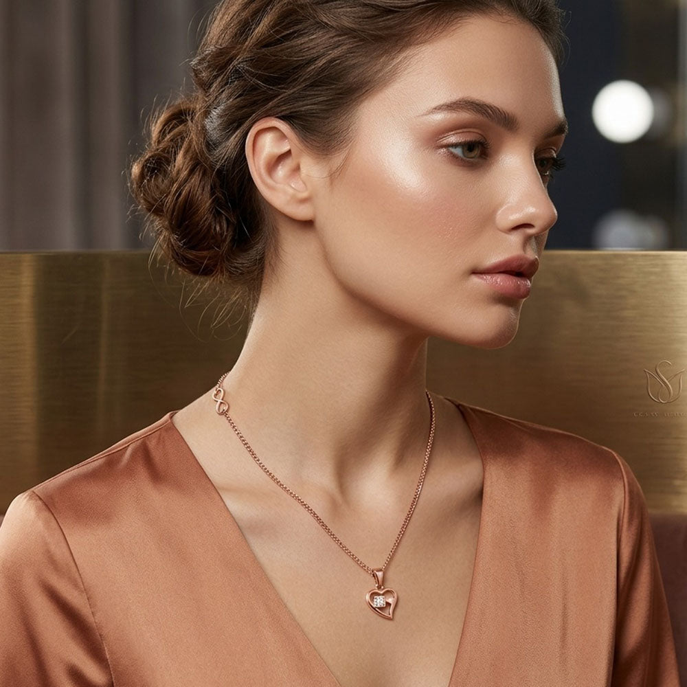 Urthn Heart shape Rose Gold-Plated Chain Pendant(Pack of 12)