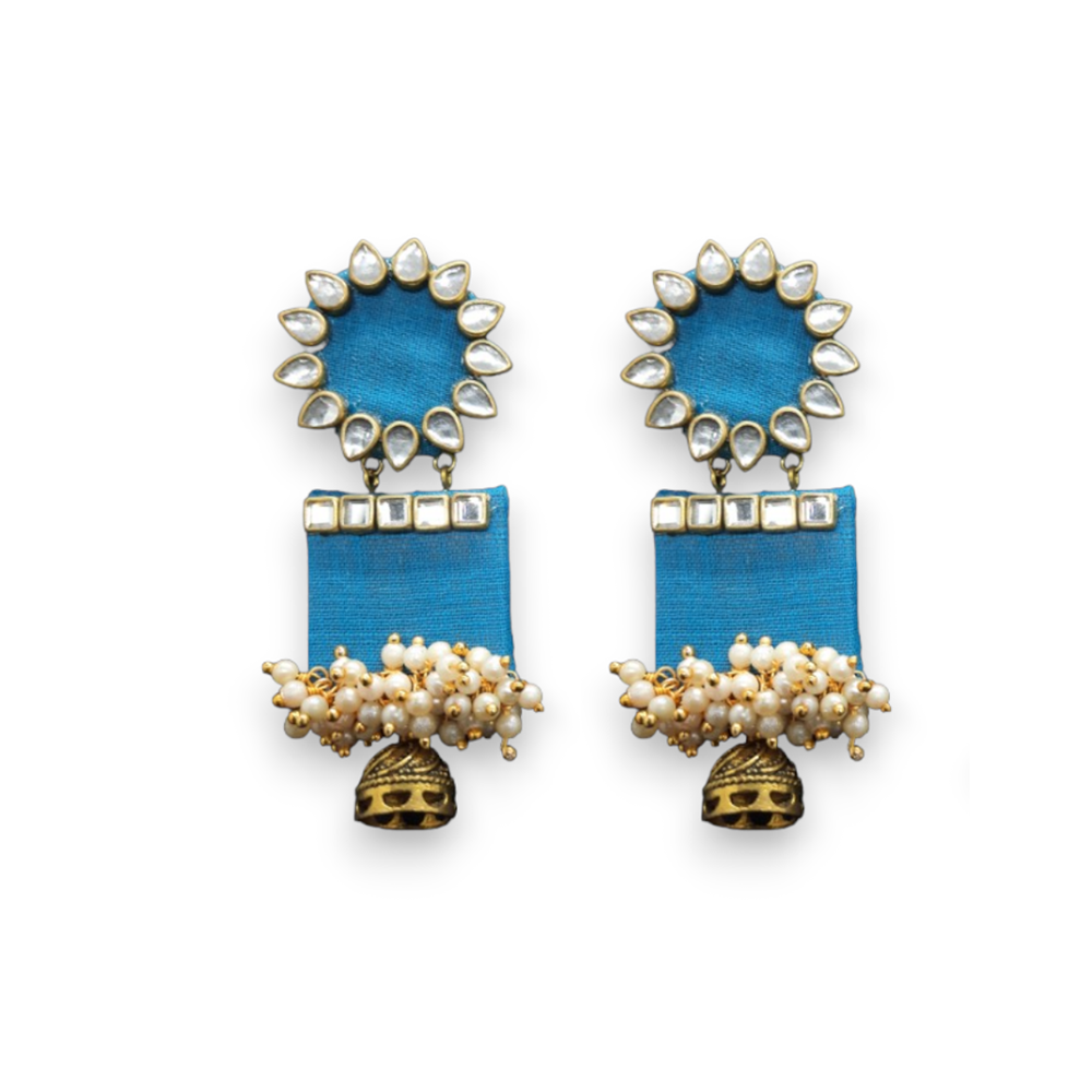 Handmade For Her Women's Handmade Skyblue Wooden Earring With Kundan And Beads