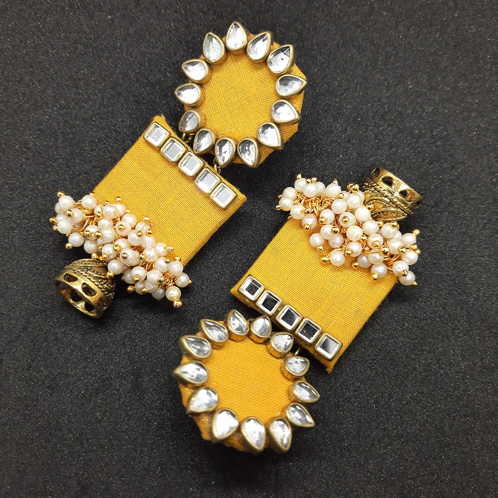 Handmade For Her Women's Handmade Yellow Wooden Earring With Kundan And Beads