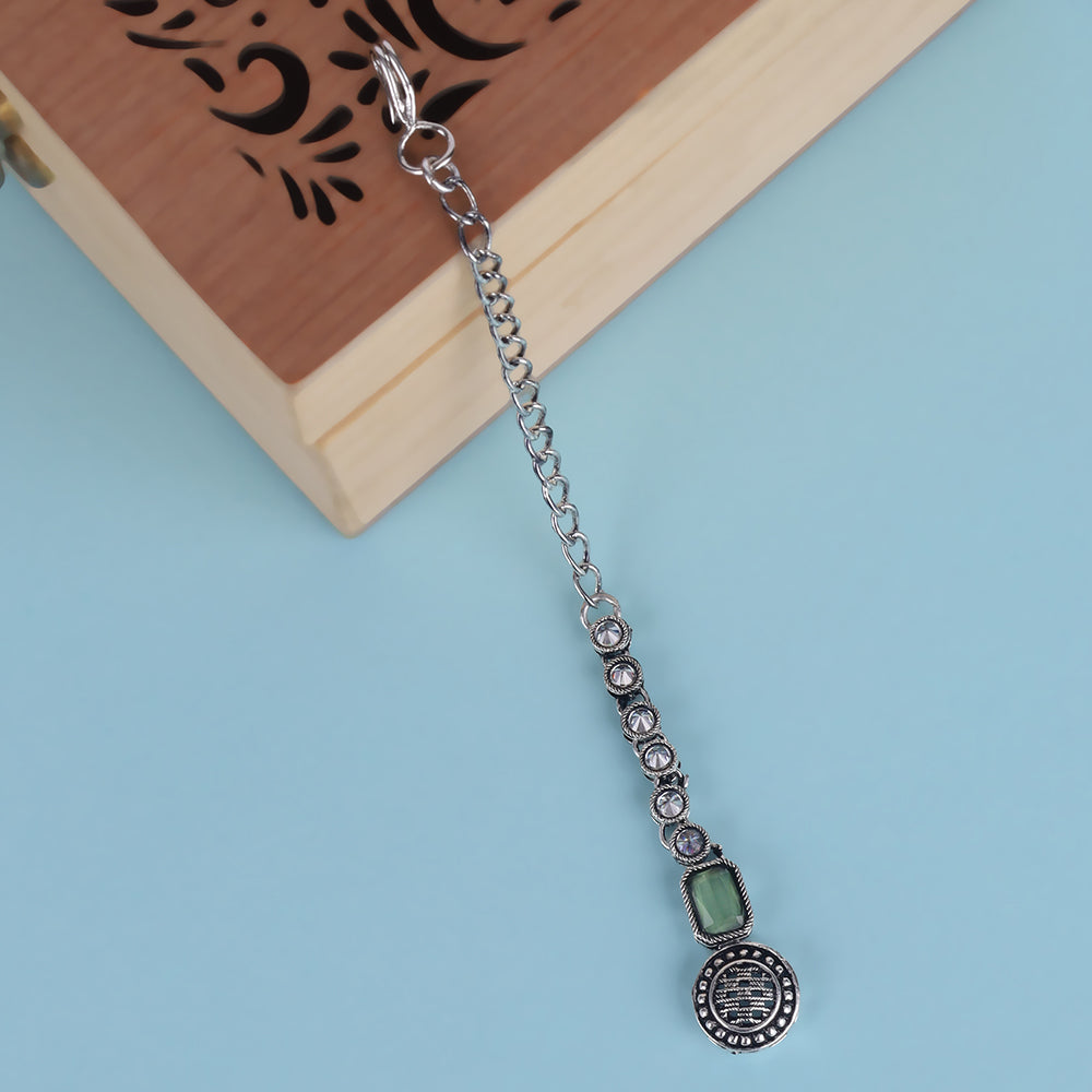 Saloni Fashion Jewellery Graceful Round Shape Silver Plated Maang Tikka For Women and Girls