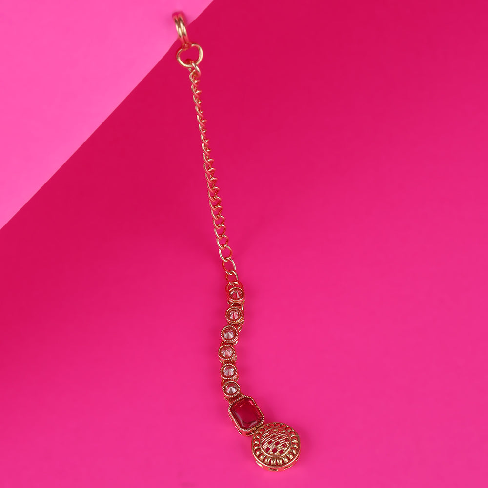 Saloni Fashion Jewellery Finely Round Shape Gold Plated Set of 2 Combo Maang Tikka For Women and Girls