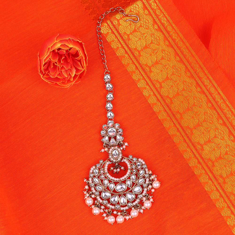 Saloni Fashion Jewellery Traditional Oval Shape Silver Gold Plated Set of 2 Combo Maang Tikka For Women