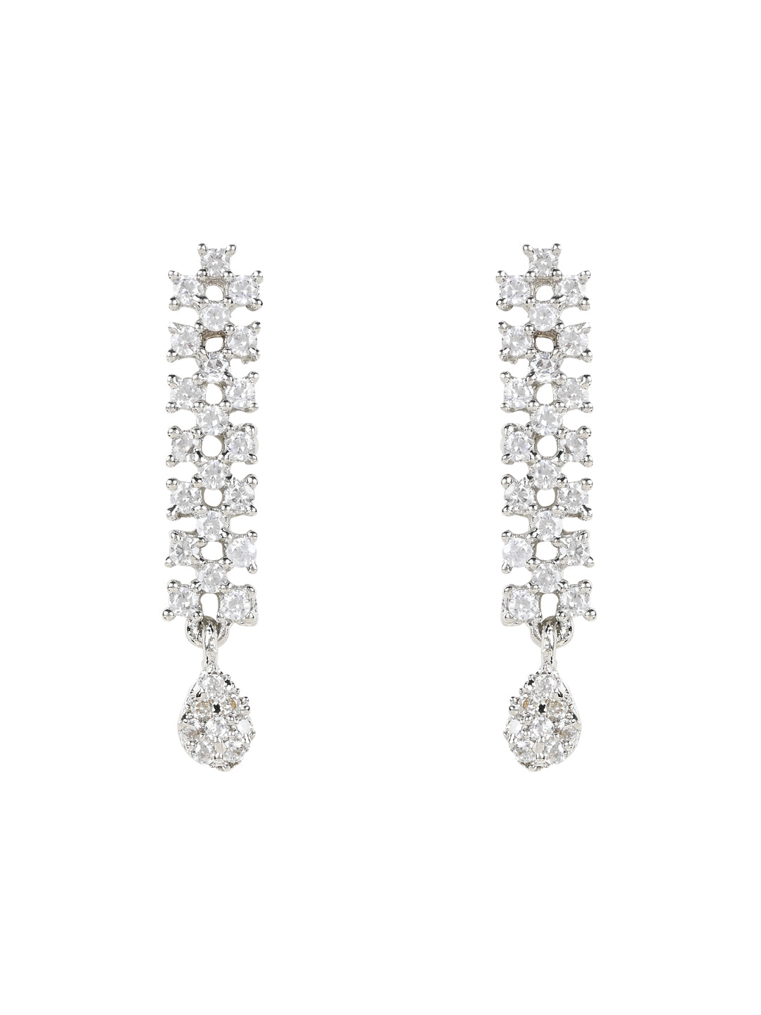 Etnico Stylish Silver Plated Cubic Zirconia American Diamond CZ Valentines Special Chain Necklace With Earrings Set for Women