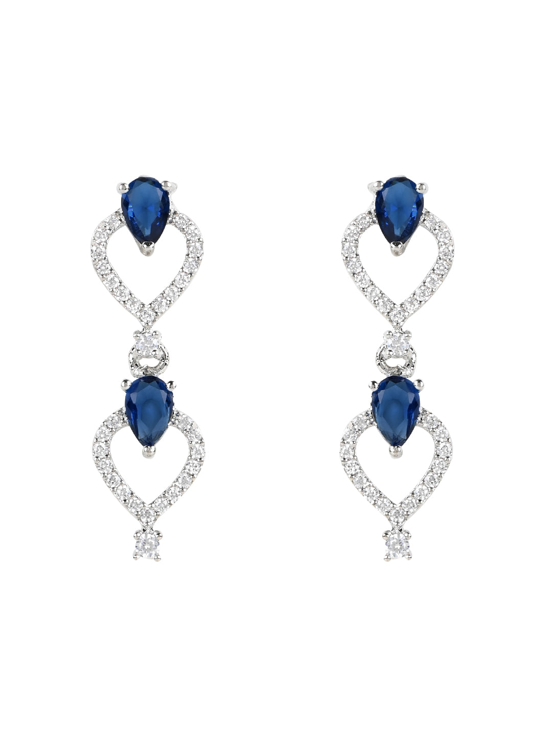 Etnico Stylish Silver Plated Cubic Zirconia American Diamond CZ AD Necklace Jewellery Set For Women