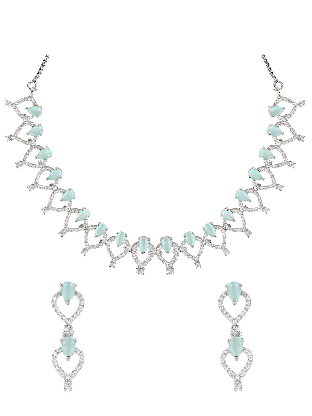 Etnico Stylish Silver Plated Cubic Zirconia American Diamond Special Necklace With Earrings Set for Women