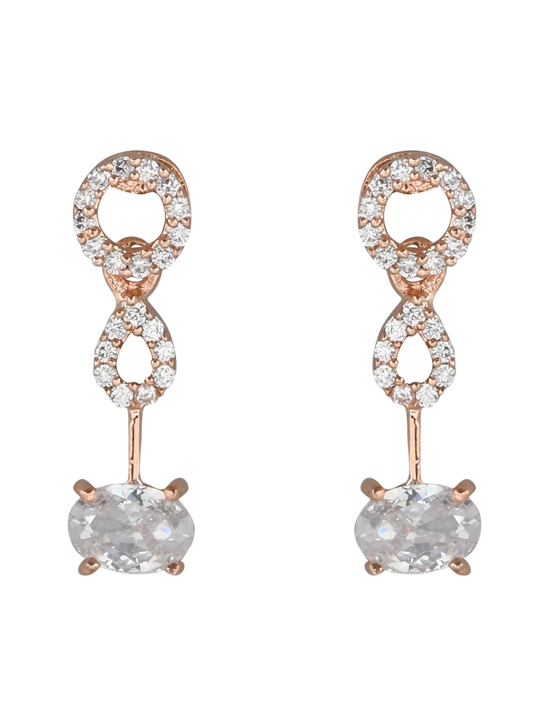 Etnico Rose Gold Plated Cubic Zirconia American Diamond CZ Special Chain Necklace With Earrings Set for Women