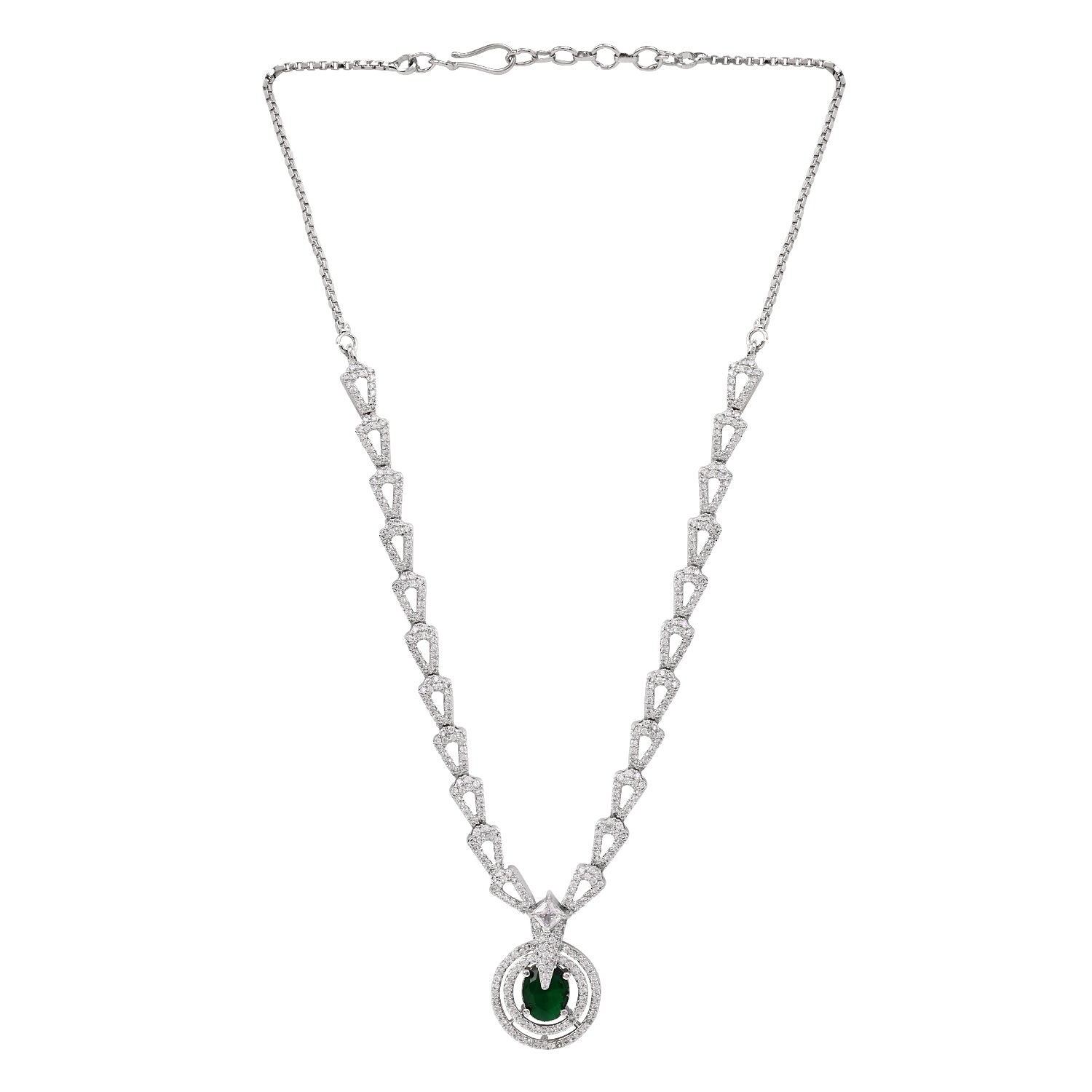 Etnico Silver Plated Cubic Zirconia American Diamond Necklace & Earrings Jewellery Set for Women